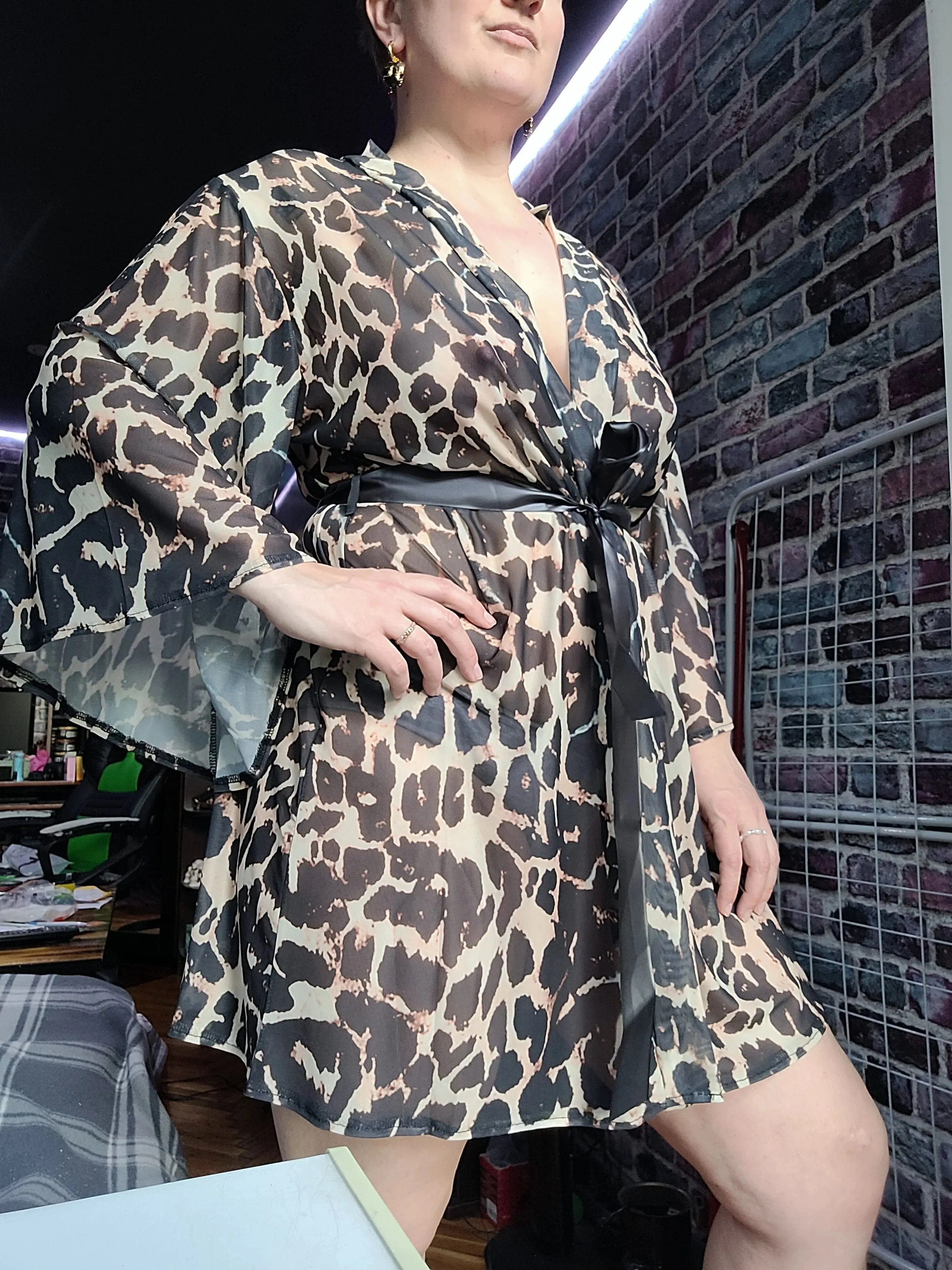 Leopard Print Belted Babydoll Robe