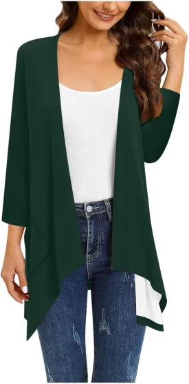 Lightweight Cardigans for Women Plus Size Long Sleeve Open Front Solid Color Cover Ups Irregular Hem Draped Dusters