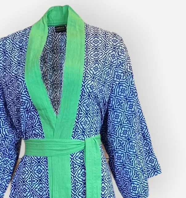 Long Geometric Kimono - Blue & Green