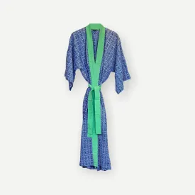 Long Geometric Kimono - Blue & Green