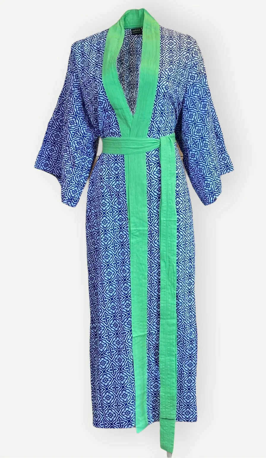 Long Geometric Kimono - Blue & Green