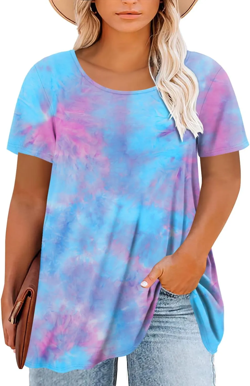 Magritta Plus Size Tops for Women Casual Summer Crew Neck Tunics Short Sleeve Loose Shirts Blouses 1X-5X