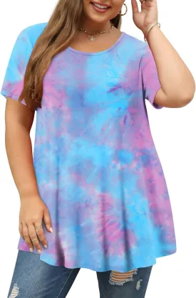 Magritta Plus Size Tops for Women Casual Summer Crew Neck Tunics Short Sleeve Loose Shirts Blouses 1X-5X