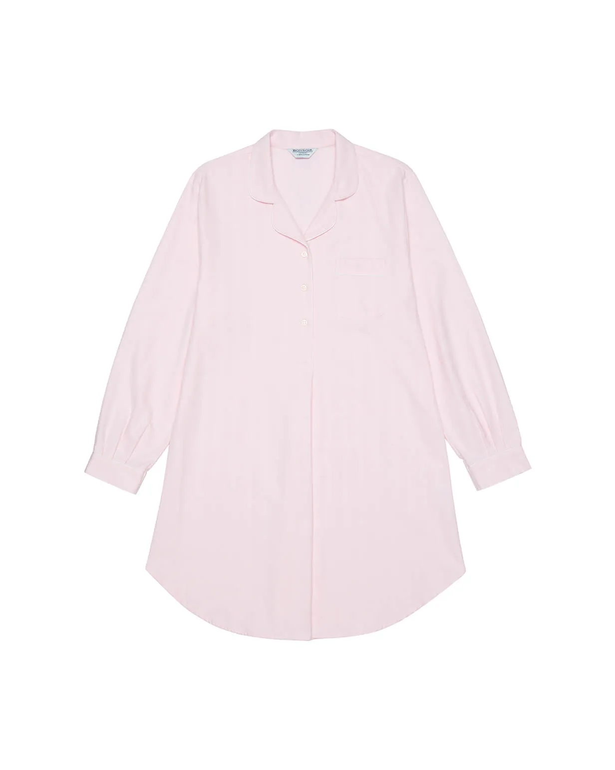 Maternity Brushed Cotton Nightshirt - Pink Herringbone
