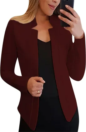 MAYRAIN Womens Trendy Pure Color Cardigan Suit Open Front Notch Lapel Jacket Lightweight Business Outfits Blazers