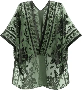 MJ SERECA Women's Burnout Velvet Kimono Cardigan Cover Up with Tassel