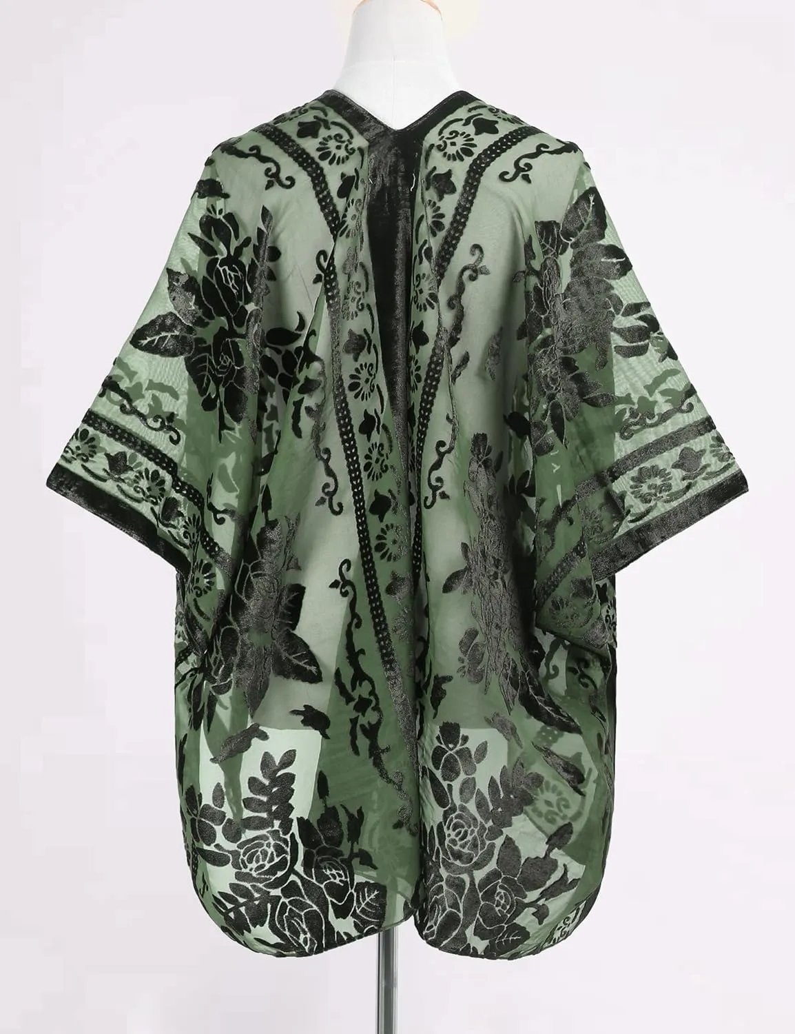 MJ SERECA Women's Burnout Velvet Kimono Cardigan Cover Up with Tassel