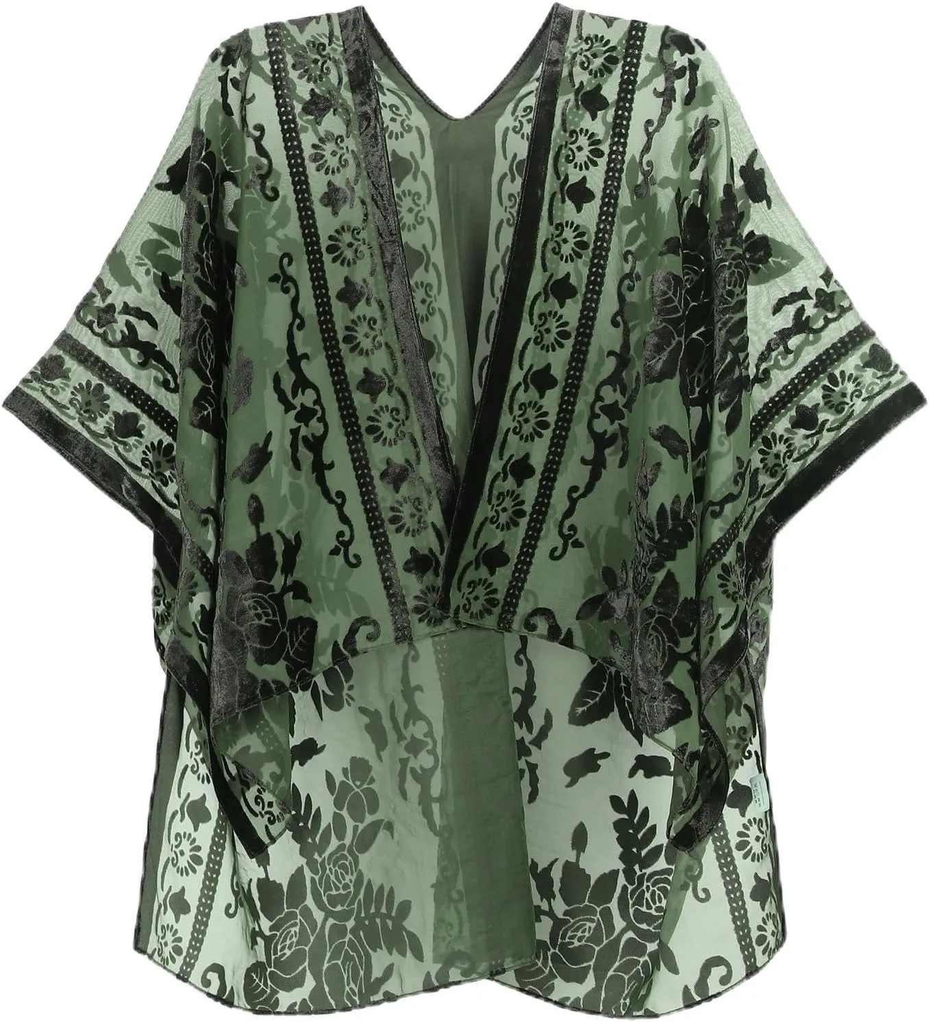 MJ SERECA Women's Burnout Velvet Kimono Cardigan Cover Up with Tassel