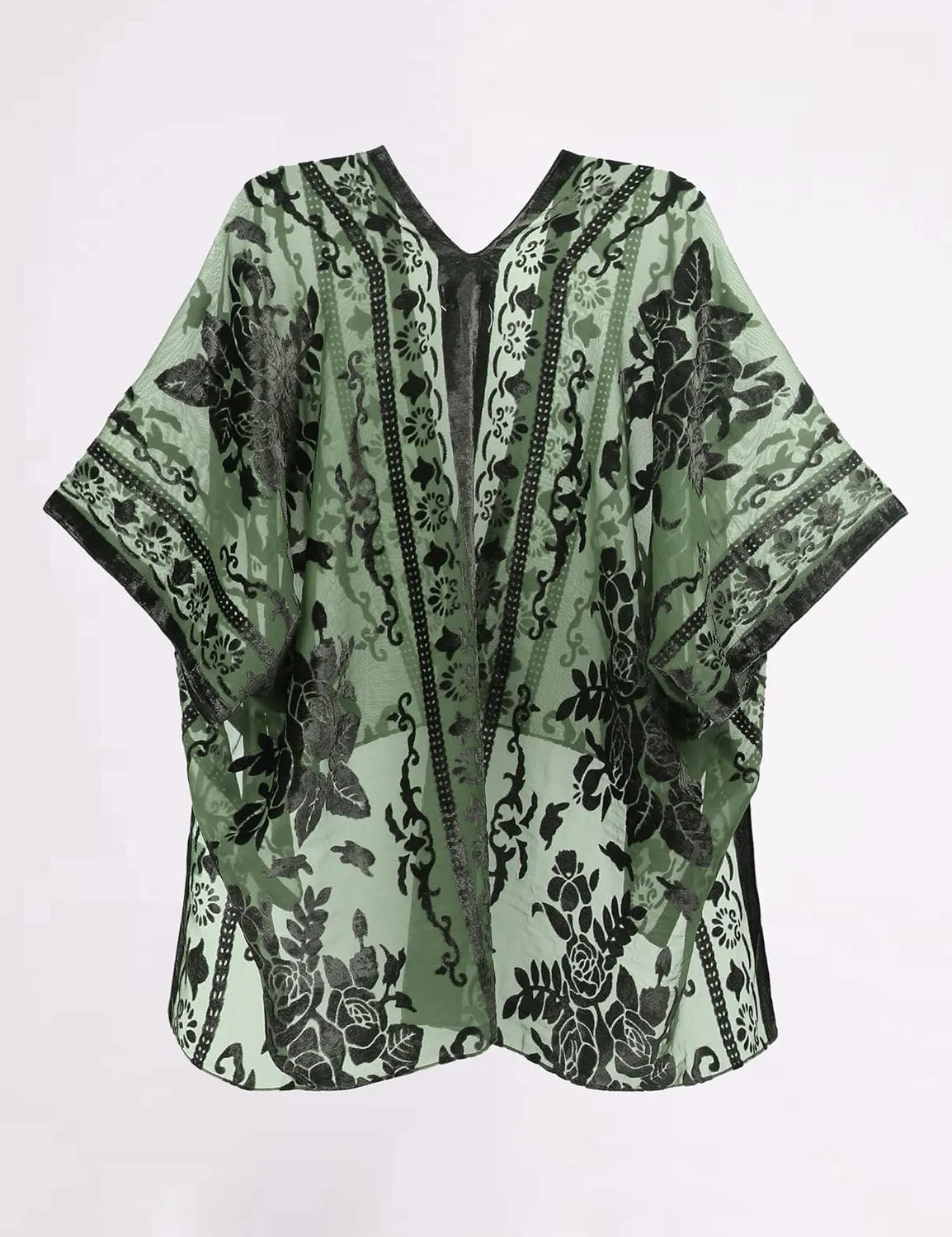 MJ SERECA Women's Burnout Velvet Kimono Cardigan Cover Up with Tassel