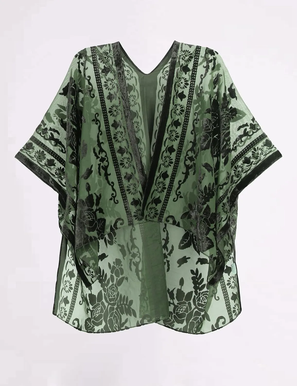 MJ SERECA Women's Burnout Velvet Kimono Cardigan Cover Up with Tassel