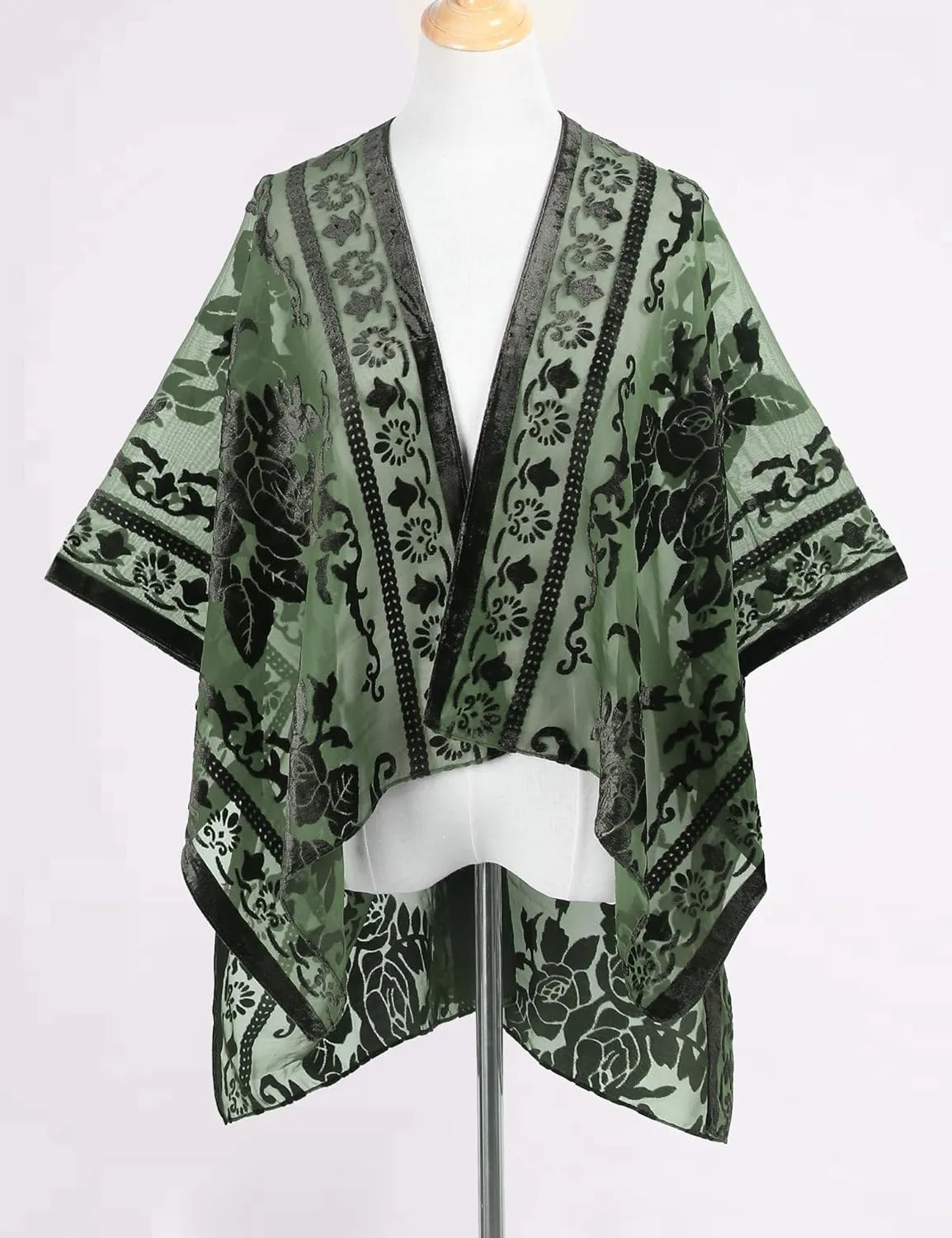 MJ SERECA Women's Burnout Velvet Kimono Cardigan Cover Up with Tassel