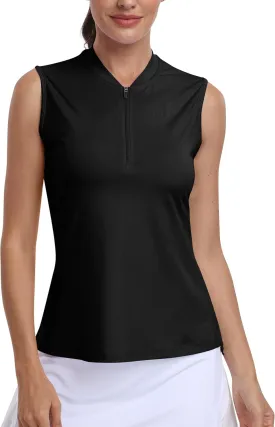 MoFiz Women's Sleeveless Golf Polo Tennis Shirts 1/4 Zip Quick Dry Lightweight Athletic Tank Tops for Running Workout