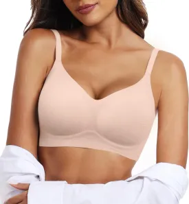 OEAK Womens Push Up Everyday Bras Comfortable Wireless Bralettes V Neck Seamless Bra Smooth Brassiere Wire Free Basic Bras