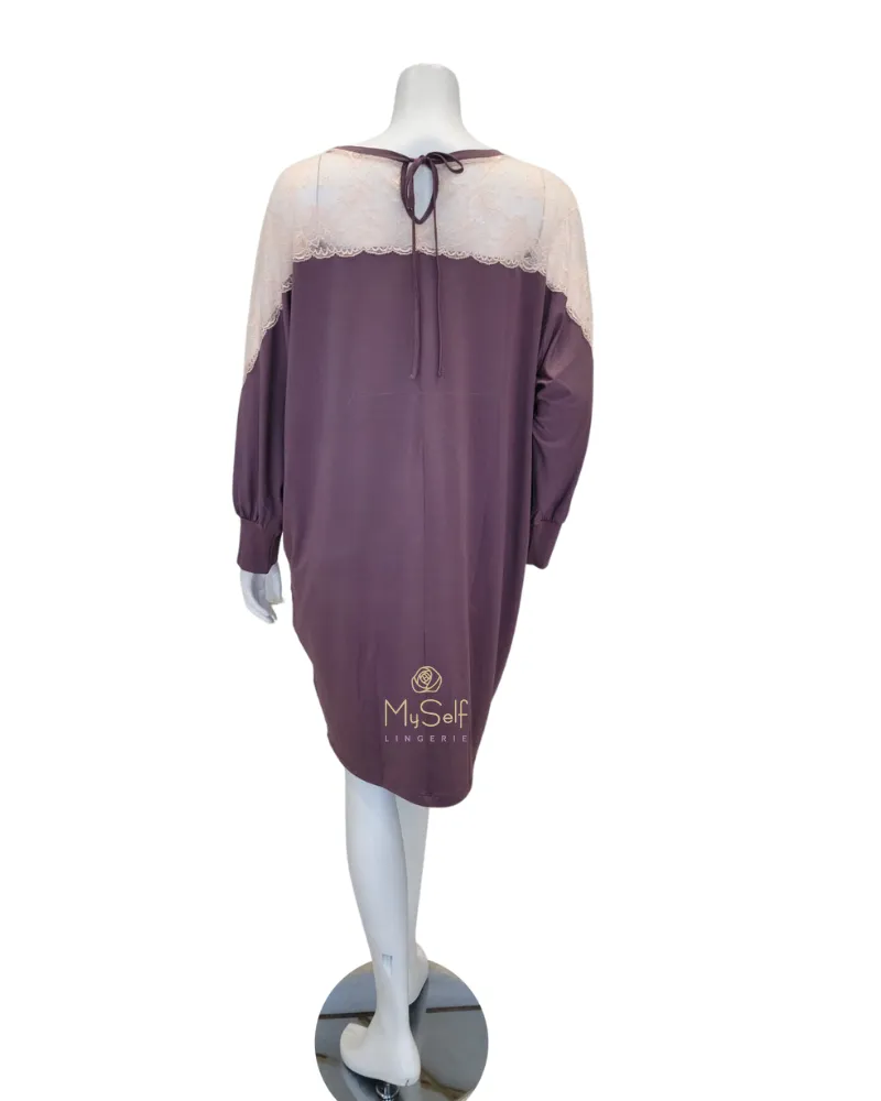 Oh! Zuza Peach Lace Sheer Sleeve Cocoa Modal Nightshirt