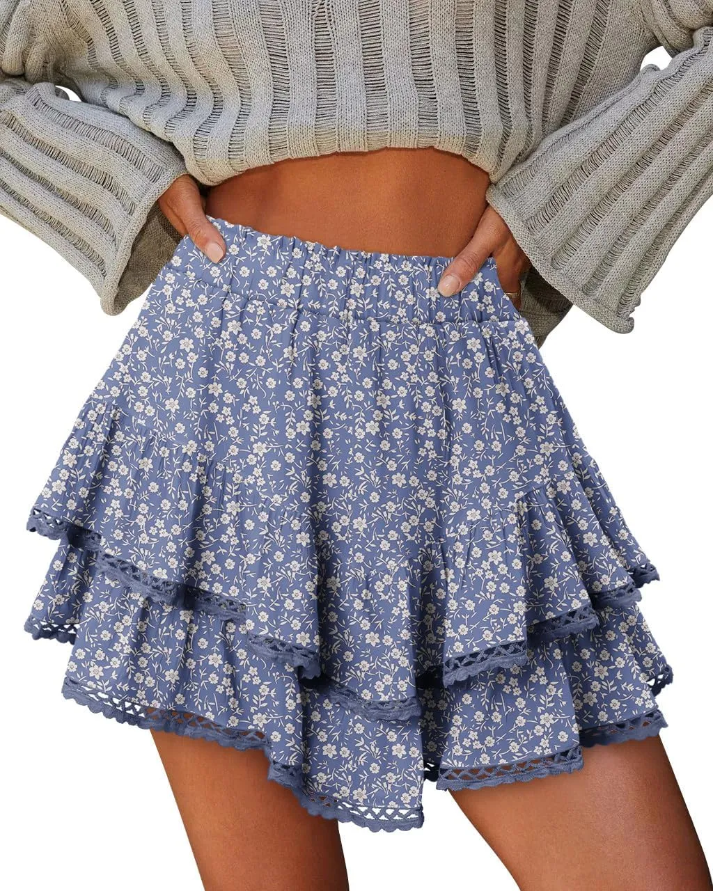 onlypuff Flowy Shorts for Women Ruffle Skorts Mini Skirts High Waisted Teen Gilrs Tennis Skort Summer Shorts