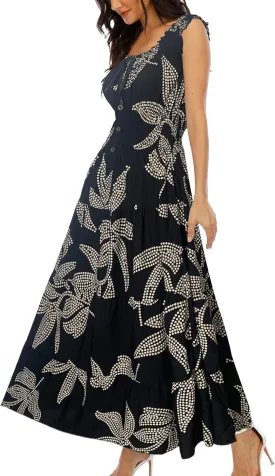 OSTOO Women's 2025 Summer Boho Floral Print Tiered Casual Flowy Long Maxi Dress