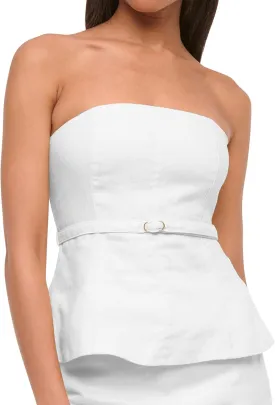 PICPUNMAK Womens Summer Linen Strapless Tube Tops Backless Zipper Flare Hem Belted Peplum Tops Ruffle Bandeau Tube Top Beach