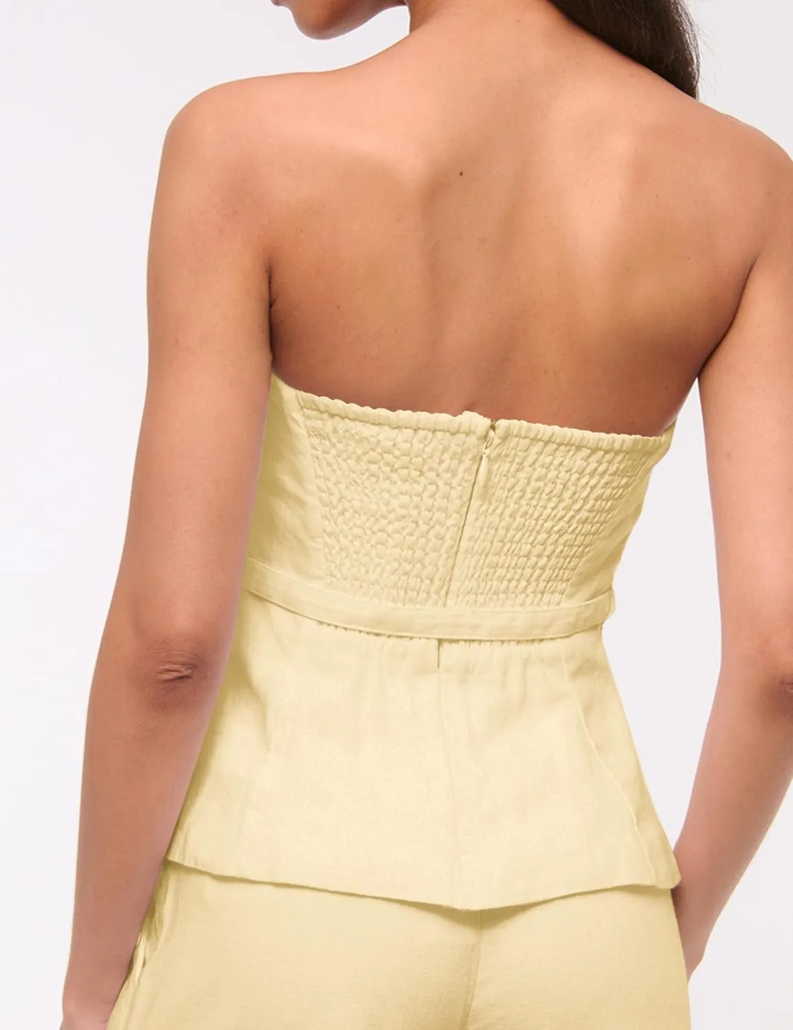 PICPUNMAK Womens Summer Linen Strapless Tube Tops Backless Zipper Flare Hem Belted Peplum Tops Ruffle Bandeau Tube Top Beach
