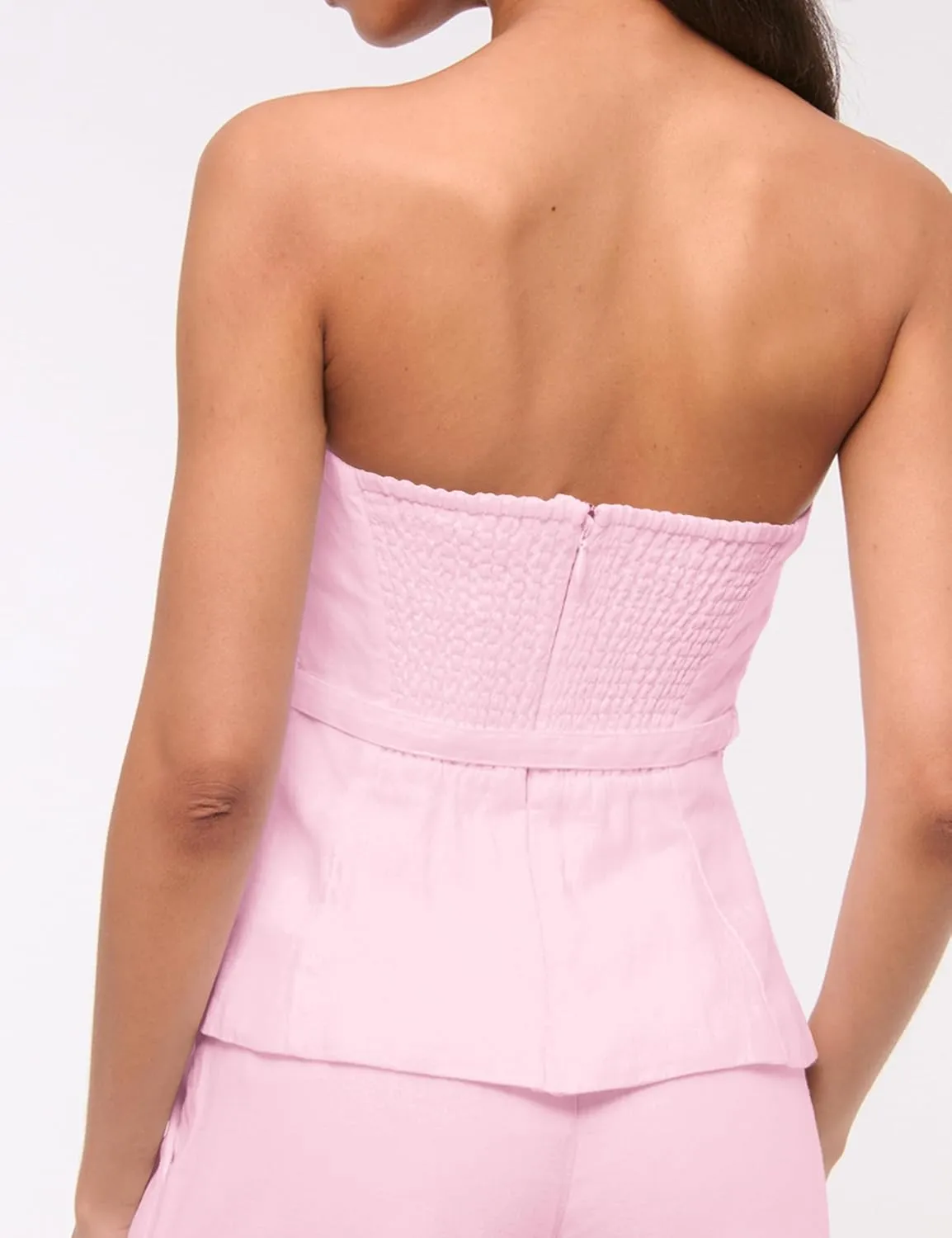 PICPUNMAK Womens Summer Linen Strapless Tube Tops Backless Zipper Flare Hem Belted Peplum Tops Ruffle Bandeau Tube Top Beach