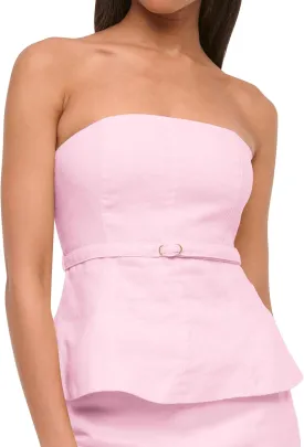 PICPUNMAK Womens Summer Linen Strapless Tube Tops Backless Zipper Flare Hem Belted Peplum Tops Ruffle Bandeau Tube Top Beach