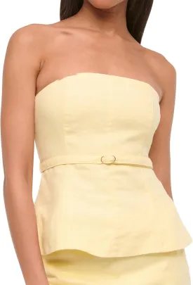 PICPUNMAK Womens Summer Linen Strapless Tube Tops Backless Zipper Flare Hem Belted Peplum Tops Ruffle Bandeau Tube Top Beach