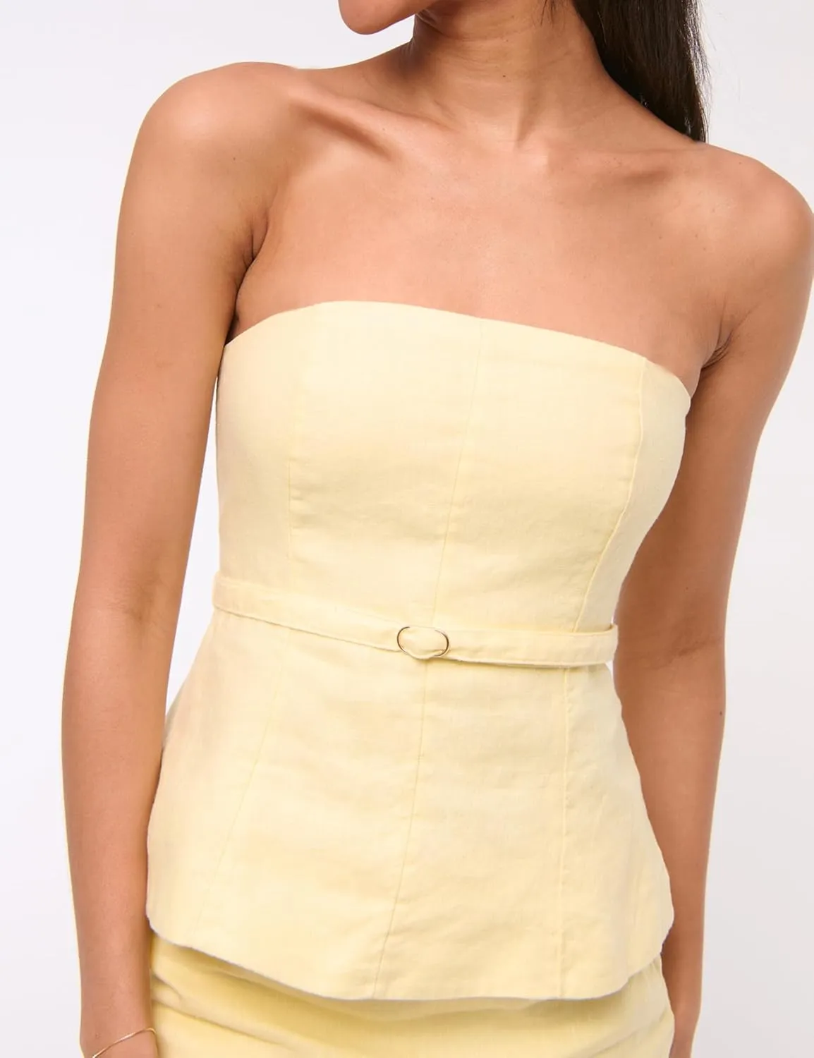 PICPUNMAK Womens Summer Linen Strapless Tube Tops Backless Zipper Flare Hem Belted Peplum Tops Ruffle Bandeau Tube Top Beach