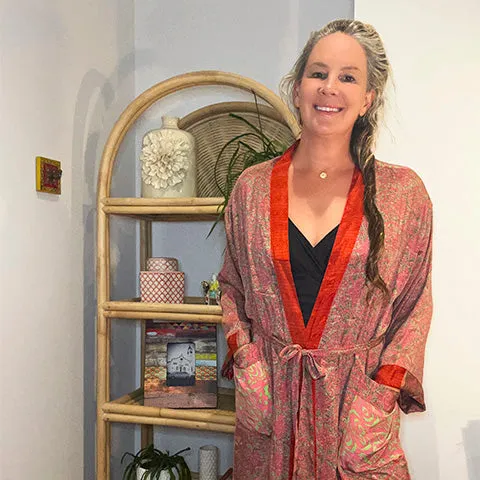 Pink Salmon Lime Silk Kimono