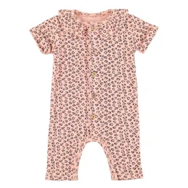 PIUPIUCHICK SHORT SLEEVE BABYGROW W\ COLLAR PINK ANIMAL PRINT ROMPER