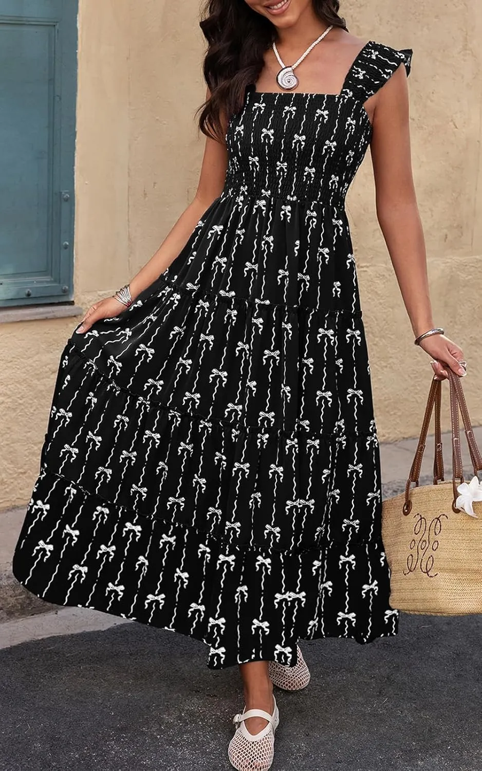 PRETTYGARDEN Women's 2025 Floral Maxi Sundress Smocked Tank Dress Sleeveless Ruffle Summer Tiered Long Dresses