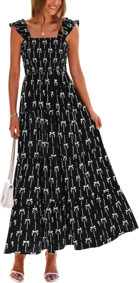 PRETTYGARDEN Women's 2025 Floral Maxi Sundress Smocked Tank Dress Sleeveless Ruffle Summer Tiered Long Dresses