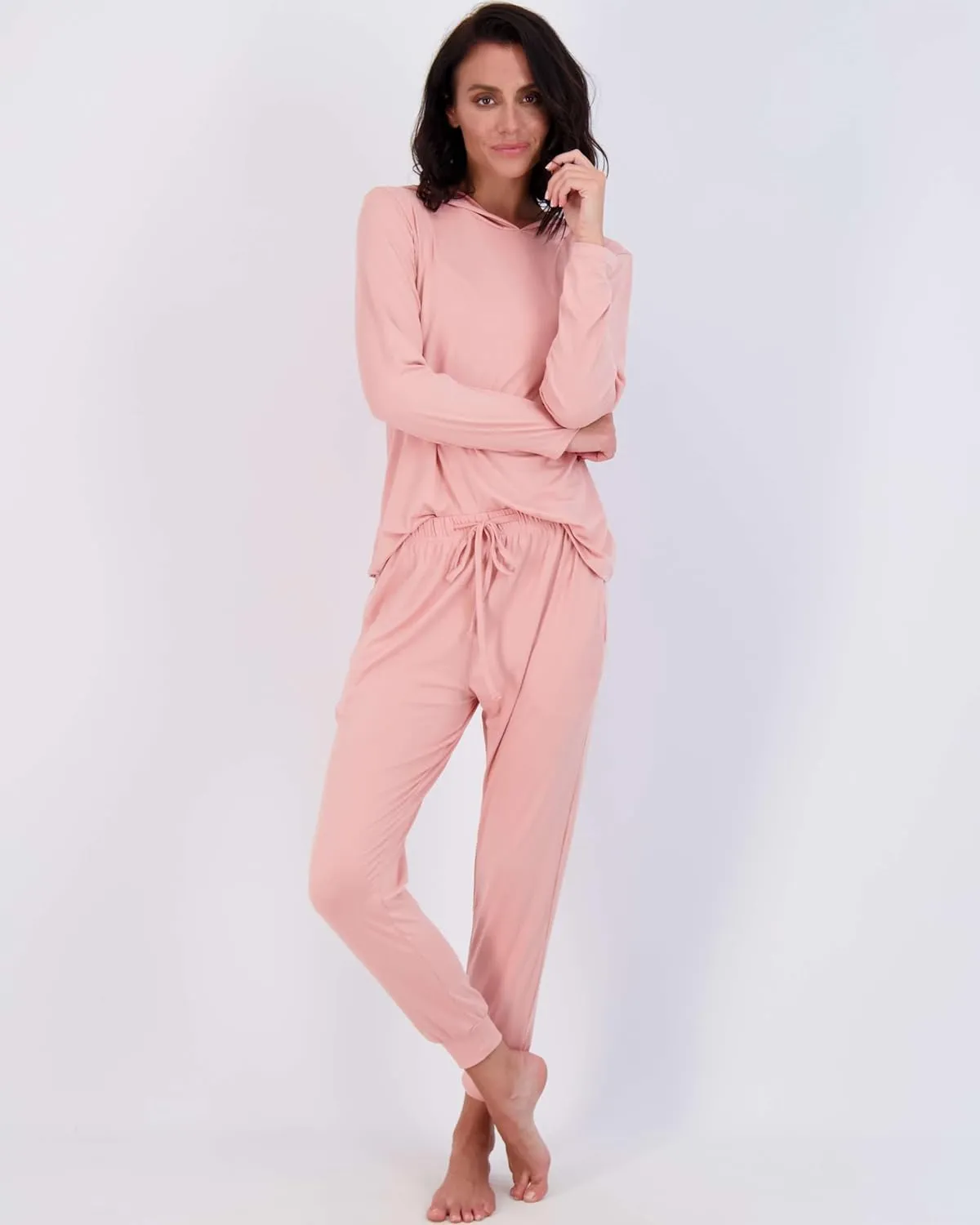 Real Essentials 2 Pack: Women's Soft Long Sleeve Sleep Set - Comfortable Lounge Pull Over Hoodie and Henley Jogger