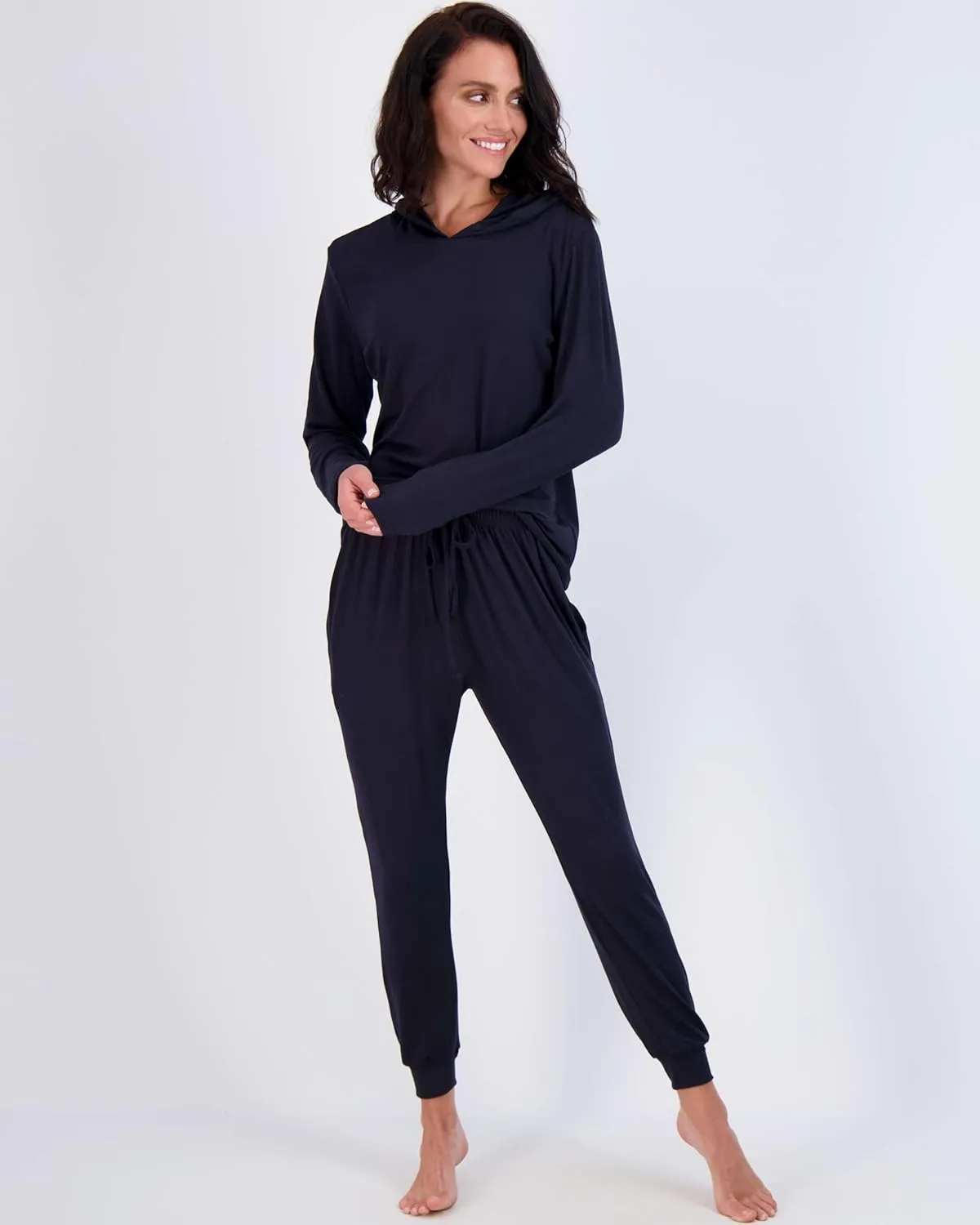 Real Essentials 2 Pack: Women's Soft Long Sleeve Sleep Set - Comfortable Lounge Pull Over Hoodie and Henley Jogger