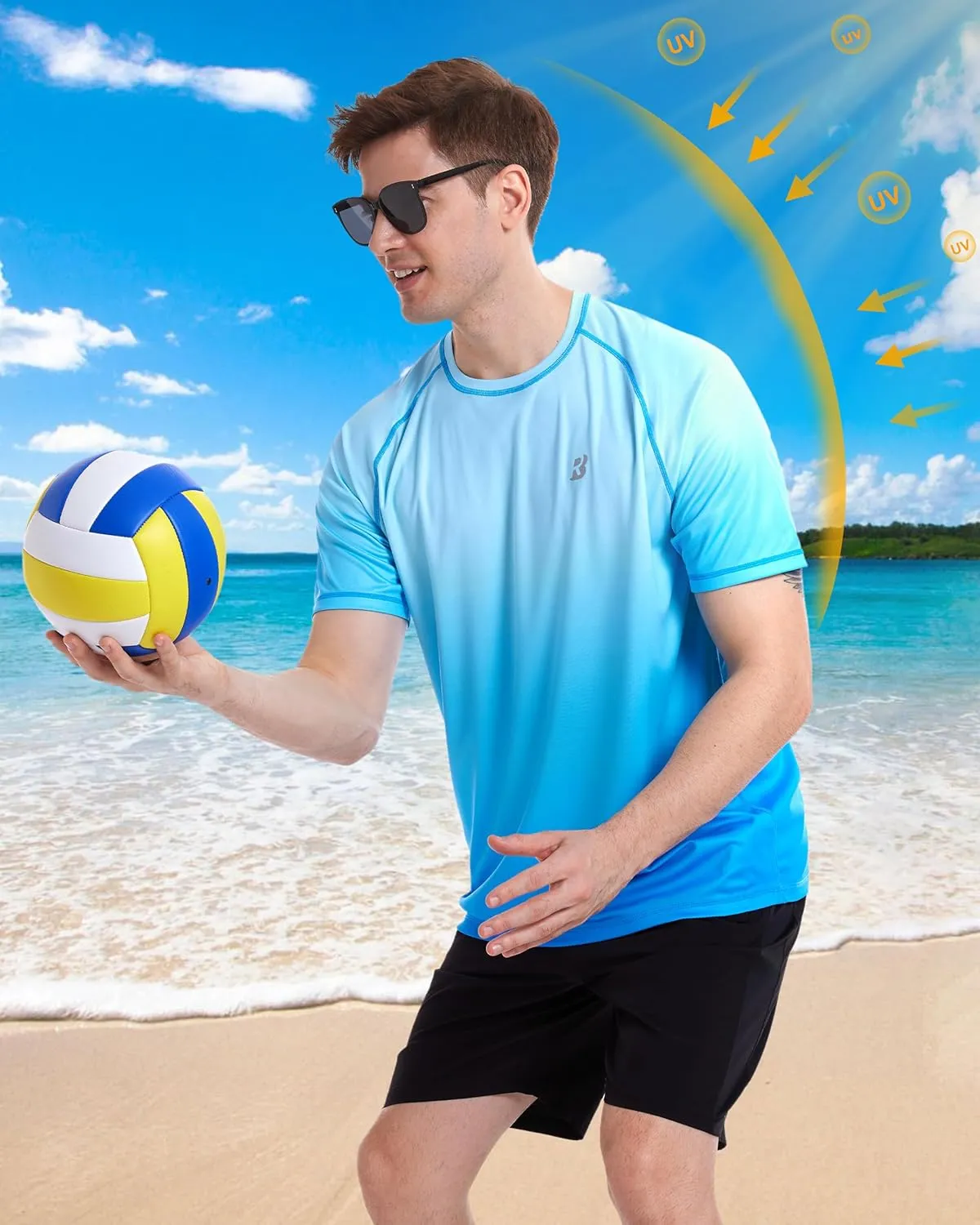 Roadbox Men's Swim Shirts Short Sleeve, UPF 50  UV Sun Protection SPF Rash Guard, Quick Dry Surf Water Beach Fishing T Shirt