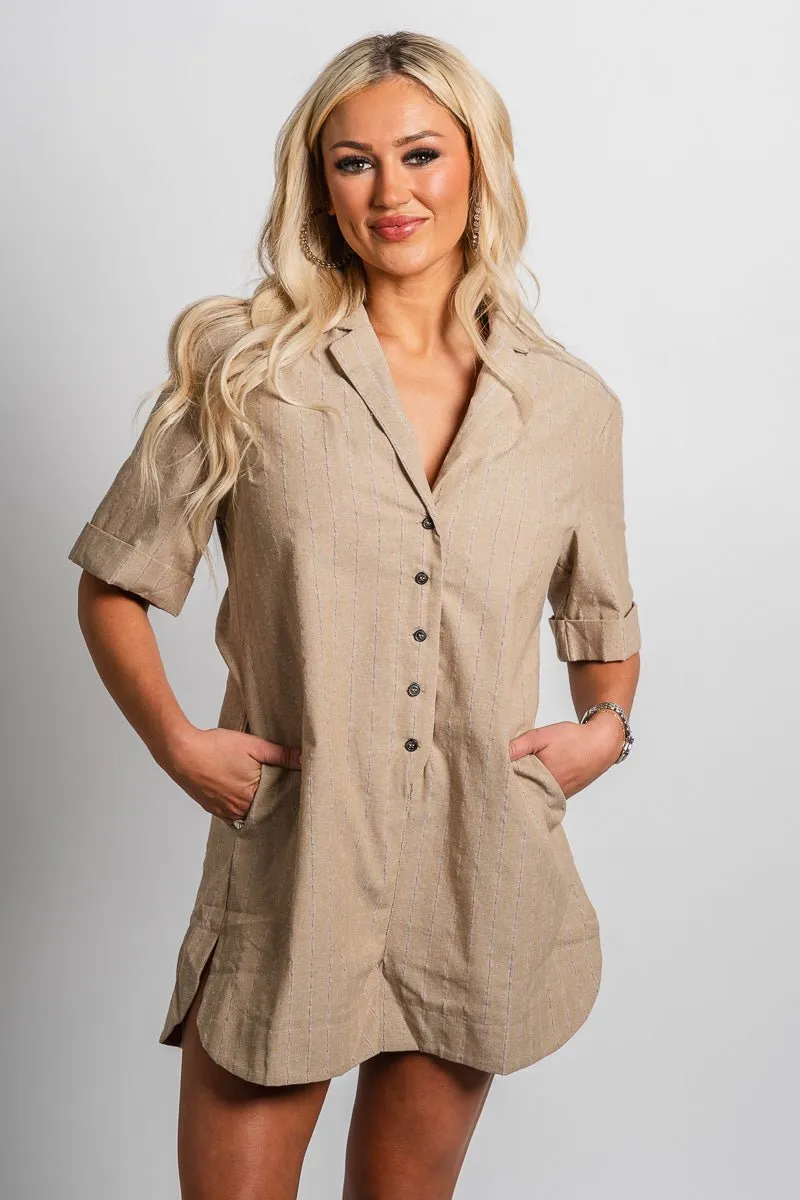 Short sleeve button romper beige