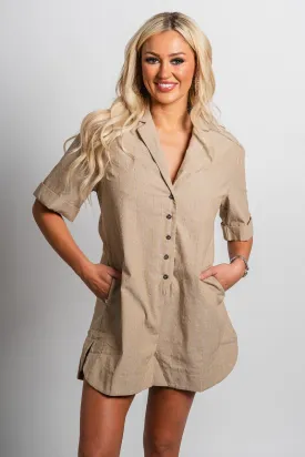 Short sleeve button romper beige