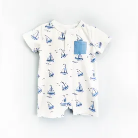 Short Sleeve Printed Sailboat Romper
