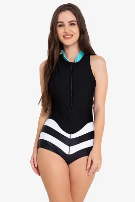 Sienna Black & White Stripes Sleeveless Rashguard Suit