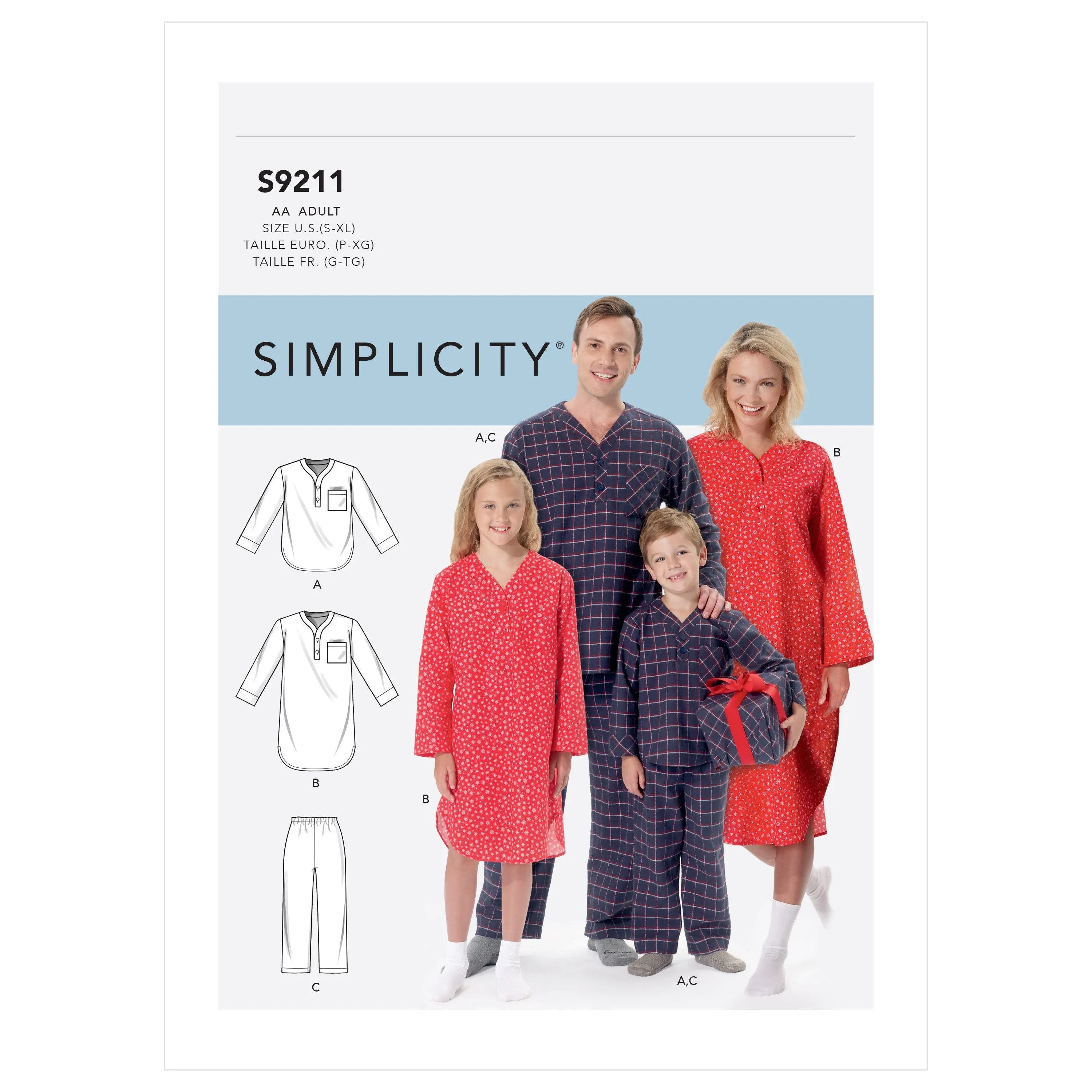 Simplicity Sewing Pattern 9211 Misses'/Men's/Boys'/Girls' Sleepwear