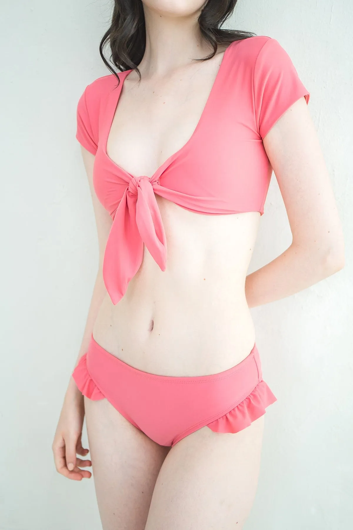 SLEEVED FRONT-TIE BIKINI TOP