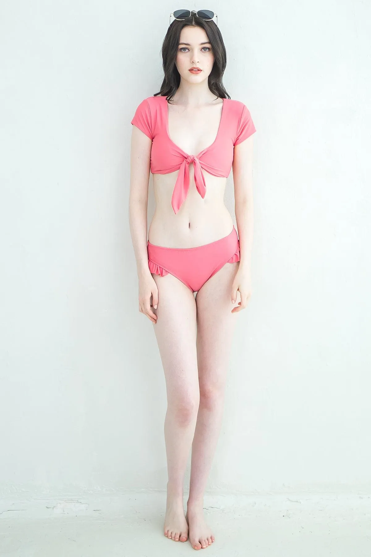 SLEEVED FRONT-TIE BIKINI TOP