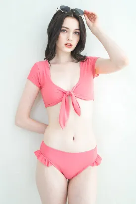 SLEEVED FRONT-TIE BIKINI TOP