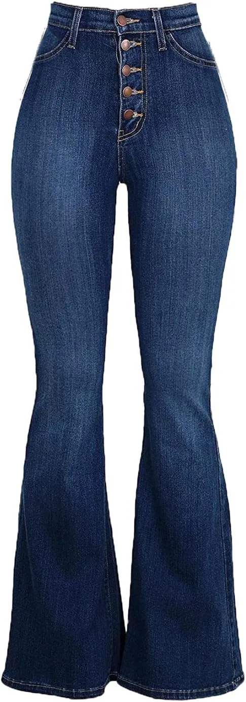 Soluo Women's Butt Lifting Flare Jeans Stretchy High Rise Bell Bottom Bootcut Jean Shaping Pull-on Button Push Up Denim Pants