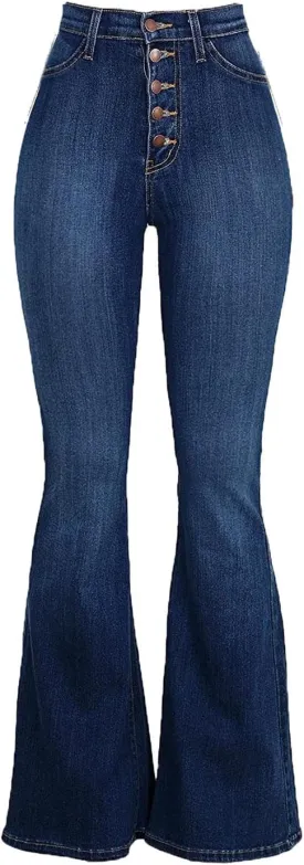 Soluo Women's Butt Lifting Flare Jeans Stretchy High Rise Bell Bottom Bootcut Jean Shaping Pull-on Button Push Up Denim Pants
