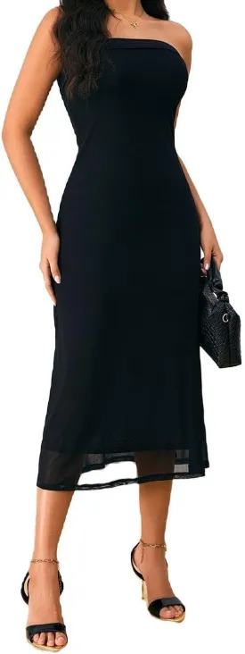 SOLY HUX Women's Strapless Midi Dress Tube Top Off Shoulder Sleeveless Fitted Cocktail Club Party Formal Long Dresses