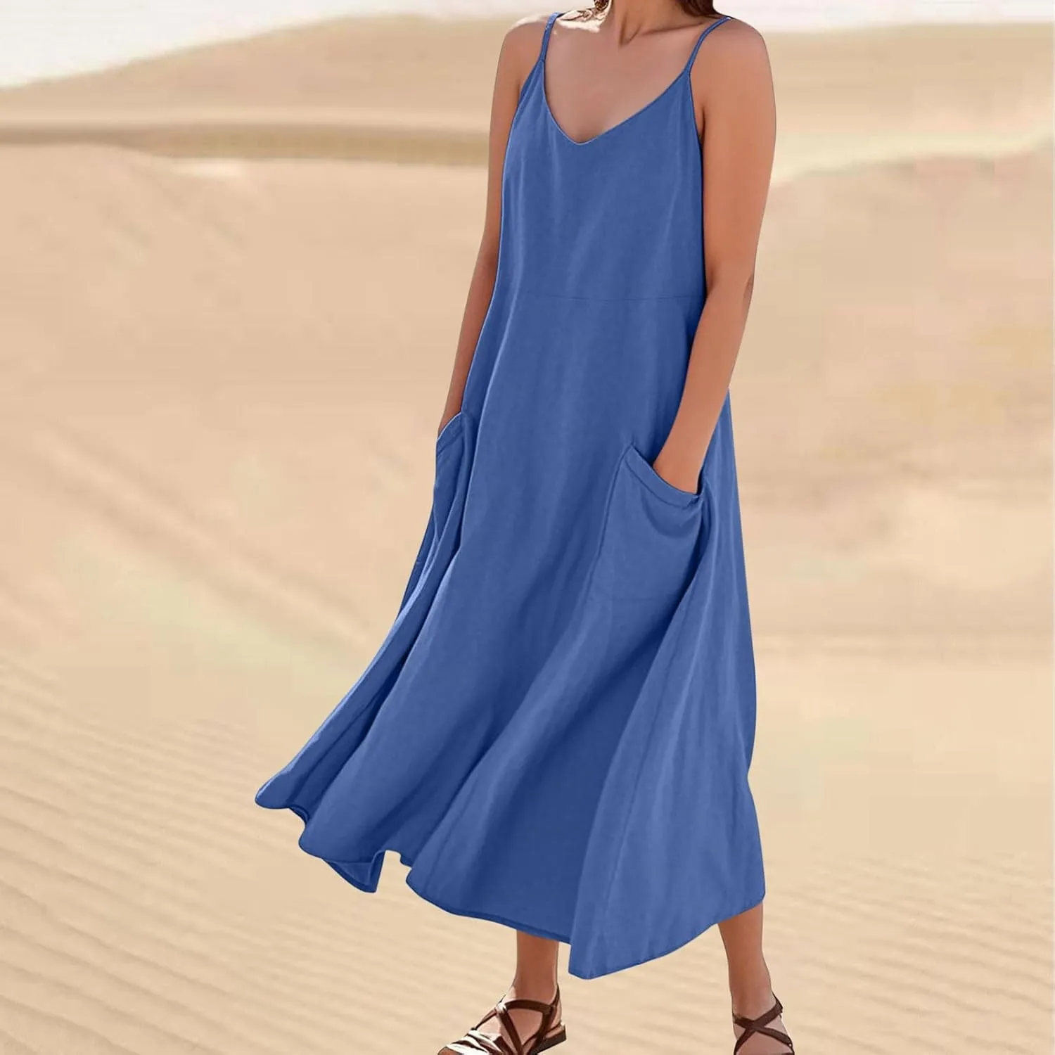 Summer Dresses for Women 2025 Spring Plus Size Linen Maxi Dress Sleeveless Crewneck Sundress Outfits Clothes