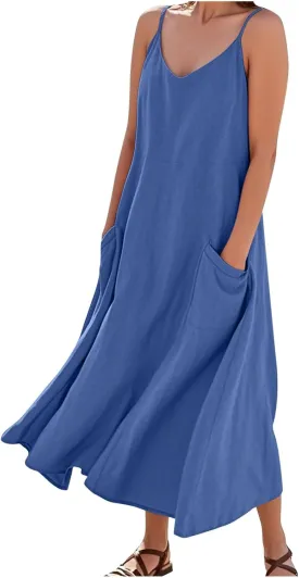 Summer Dresses for Women 2025 Spring Plus Size Linen Maxi Dress Sleeveless Crewneck Sundress Outfits Clothes