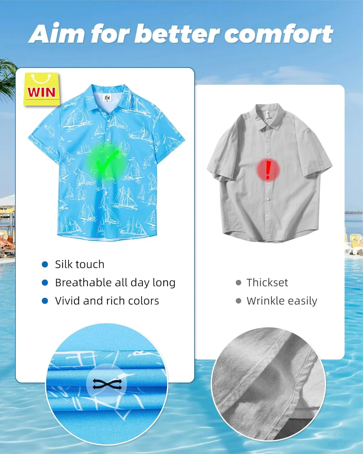 SURF CUZ Mens Casual Hawaiian Shirt Short Sleeve Stretch Button Down Quick Dry Beach Aloha Shirts