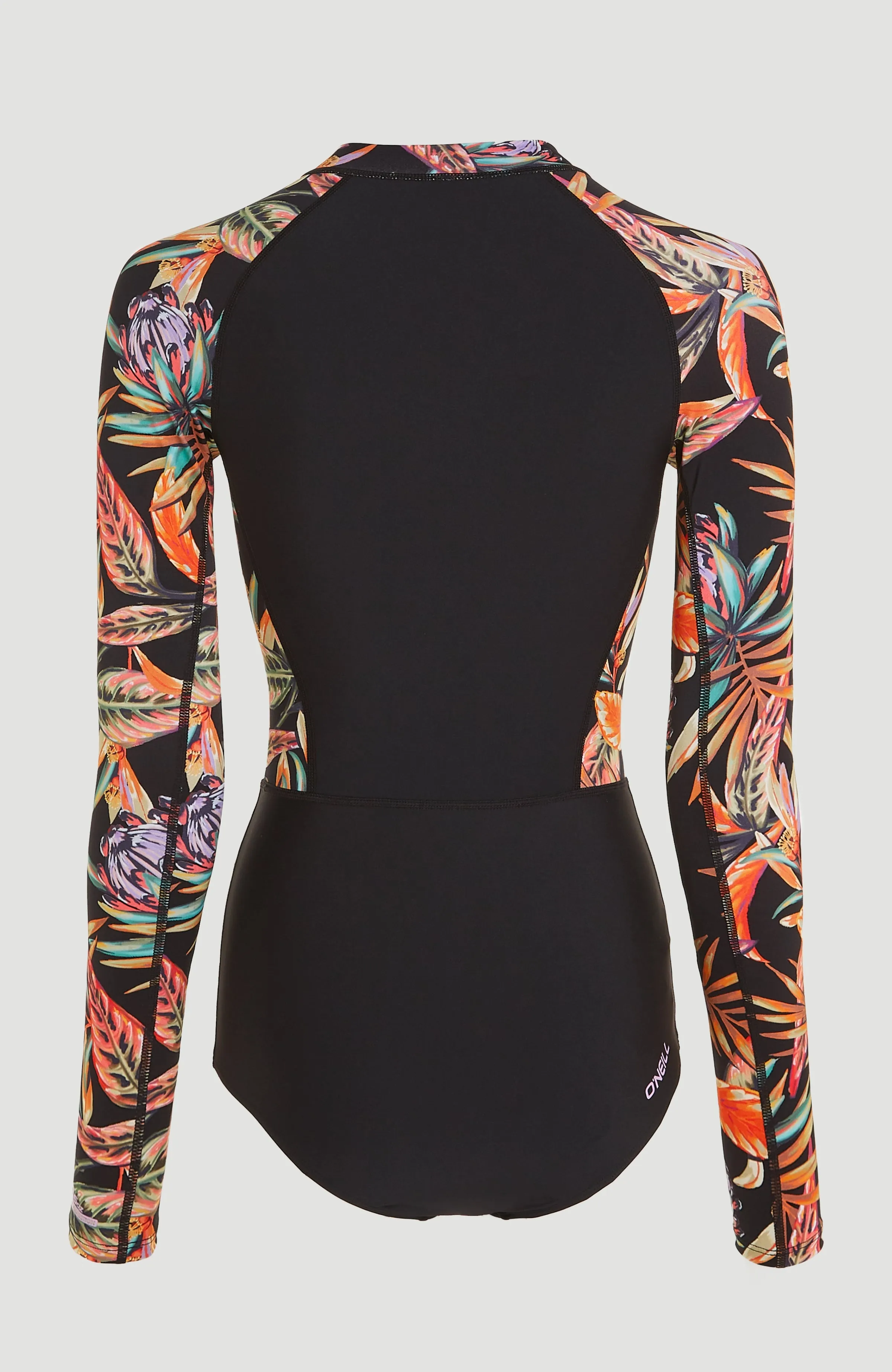 Tropical Longsleeve Surf Swimsuit | Black Tropical Flower