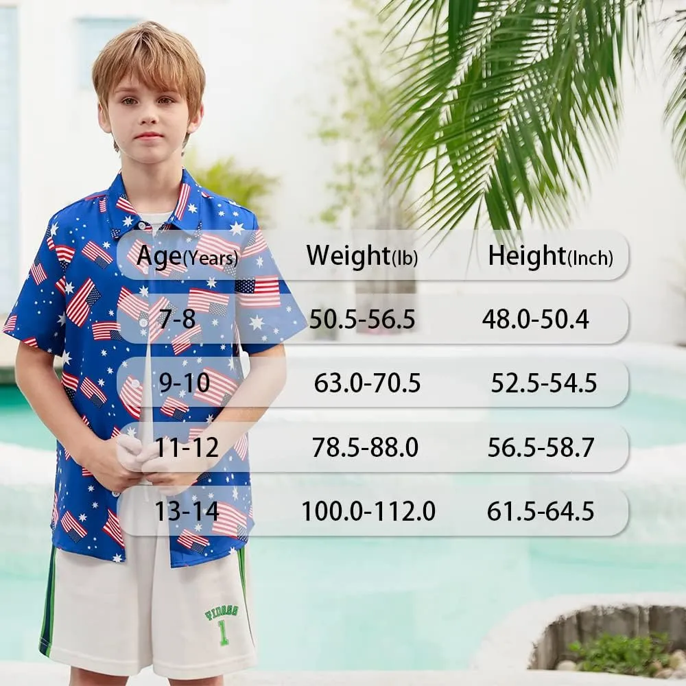 uideazone 2-10 Years Boys Button Down Shirts 3D Graphic Hawaiian Aloha Short Sleeve Dress Shirt Tops