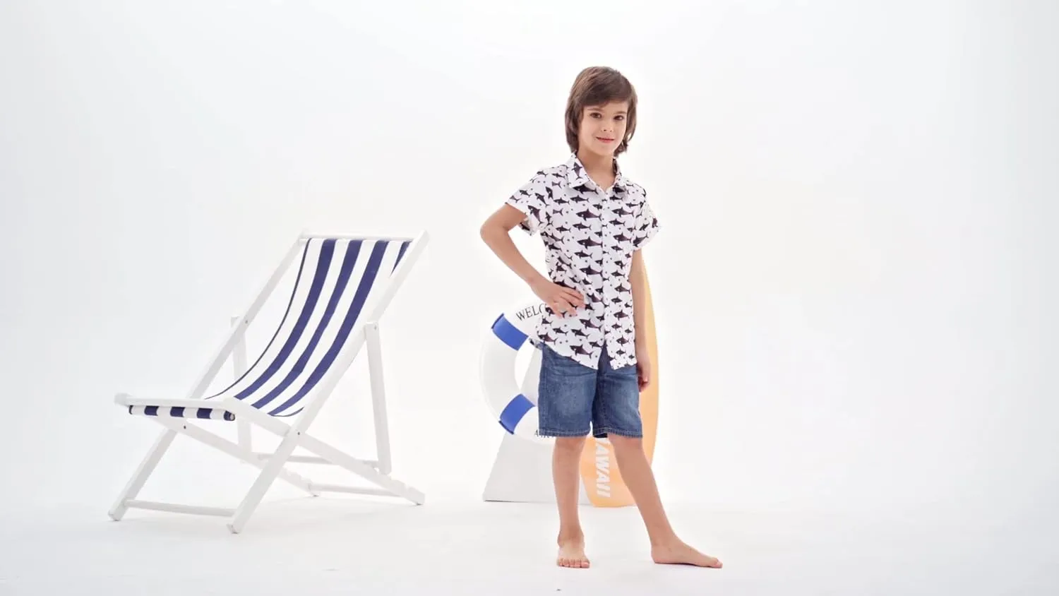 uideazone 2-10 Years Boys Button Down Shirts 3D Graphic Hawaiian Aloha Short Sleeve Dress Shirt Tops